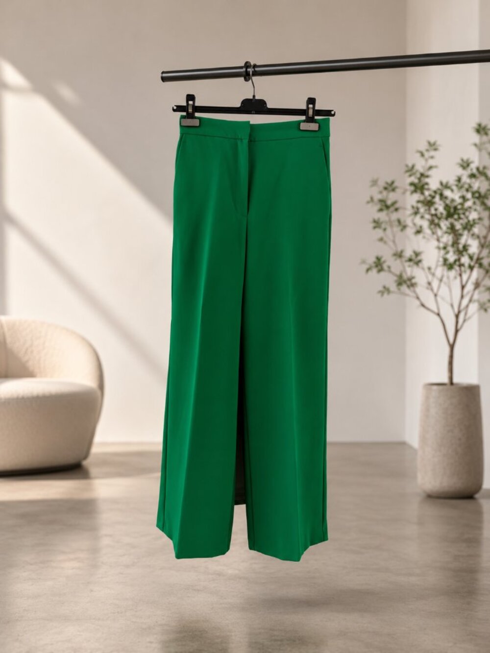 ZARA Emerald Green Wide Leg Cropped Trousers – Size XS